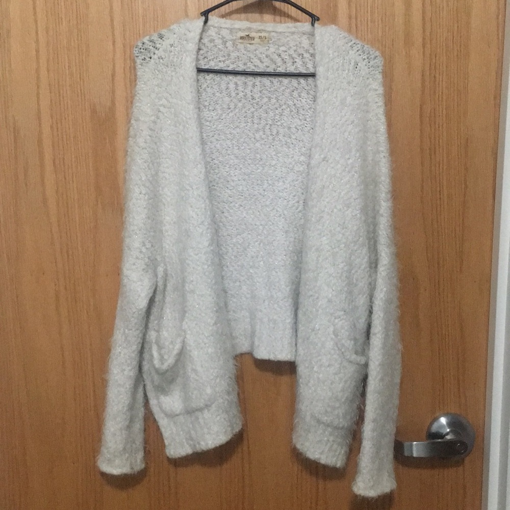 Hollister White Sparkly Furry Cardigan